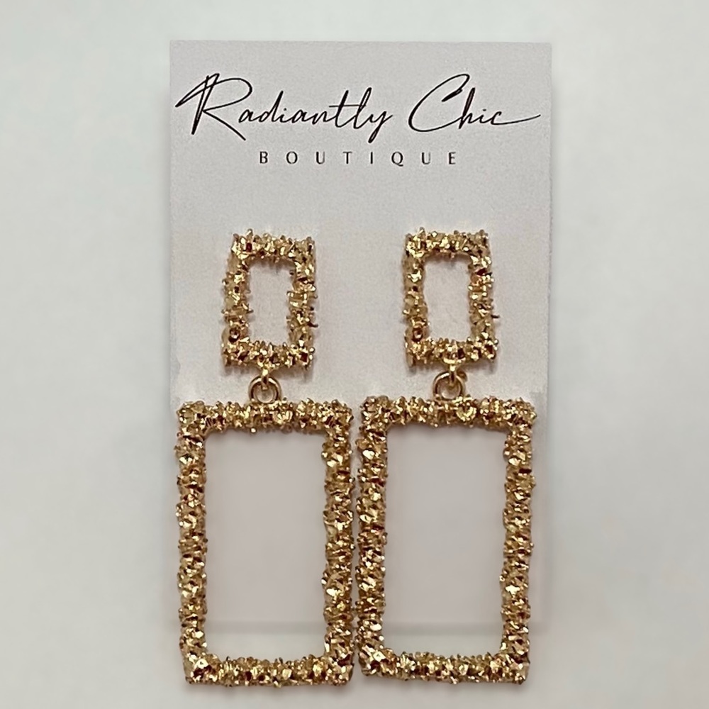 Gold Squared Hollow Geometric Earrings - Picture 3 of 3